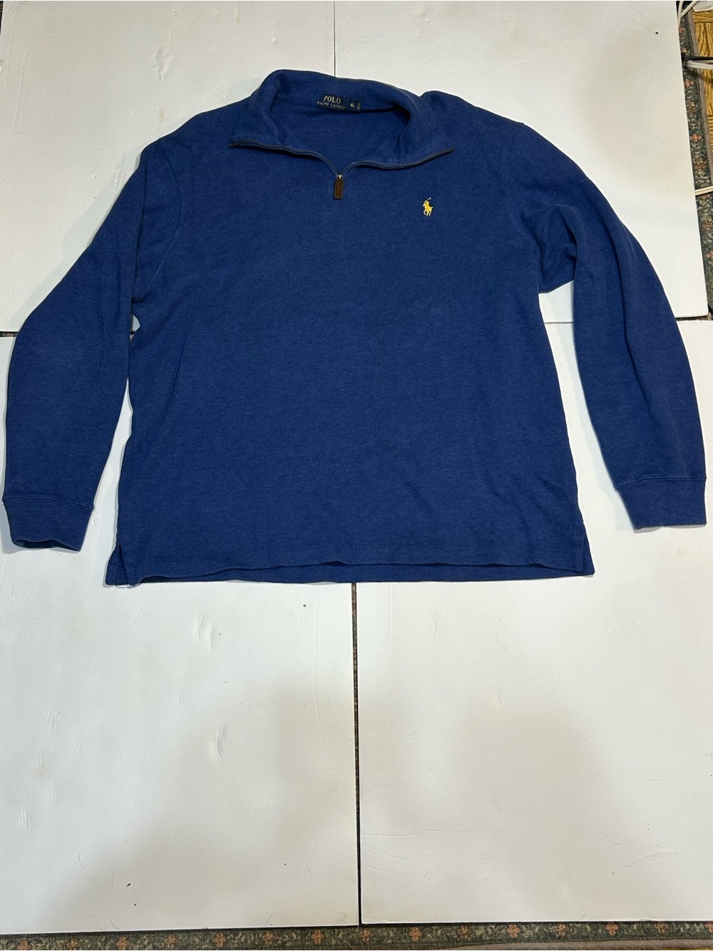 Polo by Ralph Lauren Navy Half-Zip Sweater with Yellow Pony Logo XL